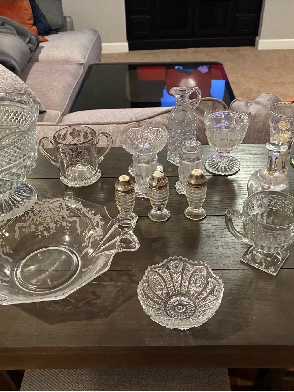 Clear Cut Glass Serving Set - Elegant Crystal-Style Pieces